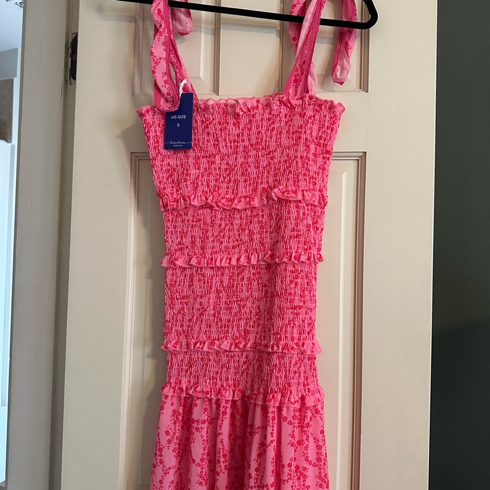Pink Floral Smocked Dress
